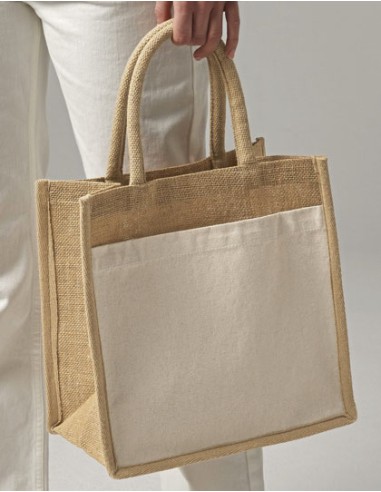 WES-W483-Cotton Pocket Natural Starched Jute Midi Bag